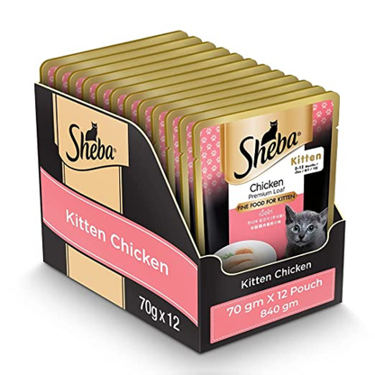 Sheba Chicken Loaf Premium Kitten 2 to 12 Months Wet Food and Chicken All Life Stage Cat Dry Food Combo