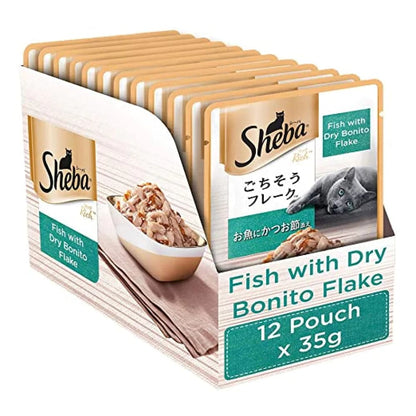 Sheba Maguro Bream Fish and Fish with Dry Bonito Flake Cat Wet Food Combo