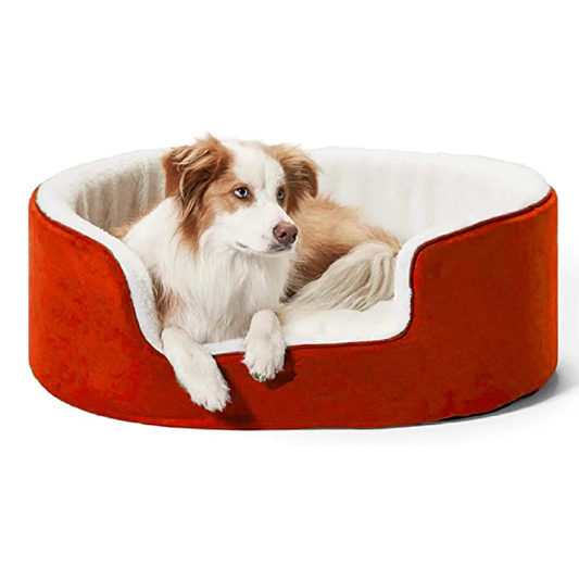 Petslover Warm Fleece Winter Round Shape Reversible Ultra Soft Bed with Cushion Pillow for Dogs and Cats Red
