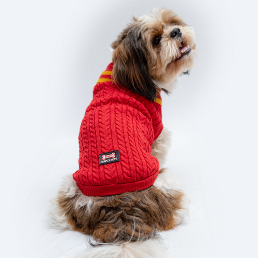 Pawgypets High Neck Cable Kint Sweater for Dogs and Cats Red