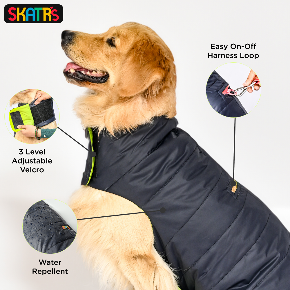 Skatrs Midnight Blue Puffer Reversible Jacket for Dogs and Cats  With Adjustable Baby Velcro