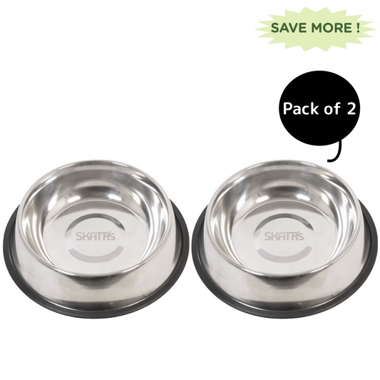 Skatrs Anti Skid Stainless Steel Bowl for Dogs and Cats Pack of 2