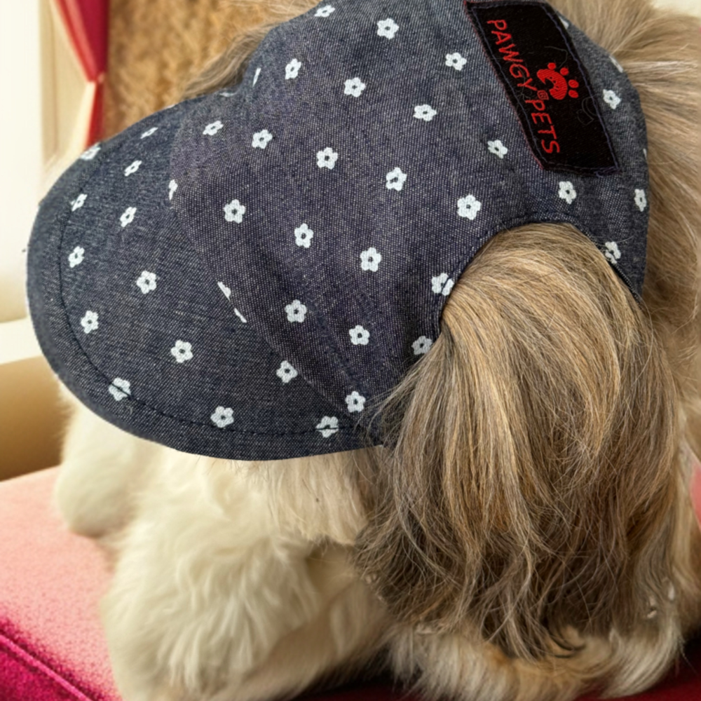 Pawgypets Floral Cap for Dogs Denim