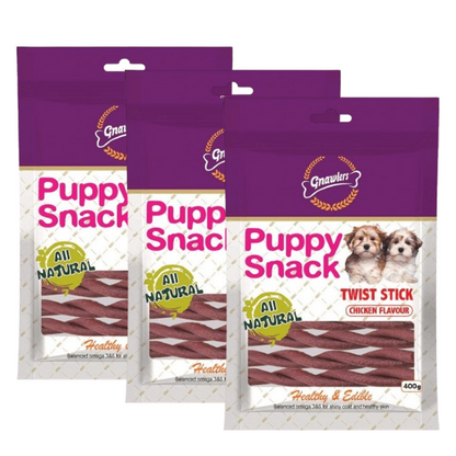 Gnawlers Puppy Snack Twist Stick Chicken Flavoured Dog Treats