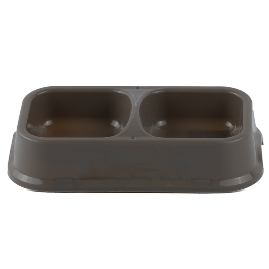 M Pets Plastic Double Bowl for Cats Brown