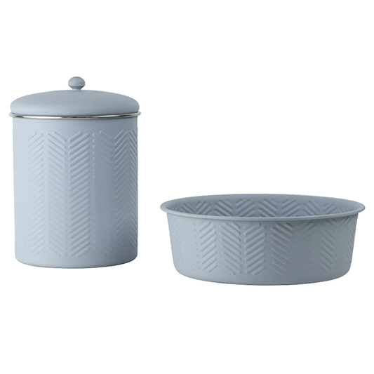 Pawpourri Chevron Emboss Treat Jar and Bowl Set for Dogs and Cats Grey