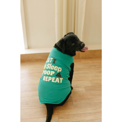 Pet Set Go Eat Sleep Poop Repeat T-shirt for  Dogs Cyan