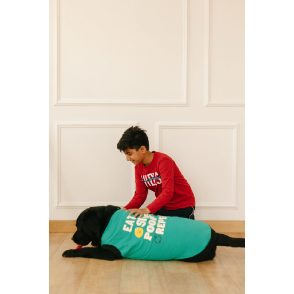 Pet Set Go Eat Sleep Poop Repeat T-shirt for  Dogs Cyan