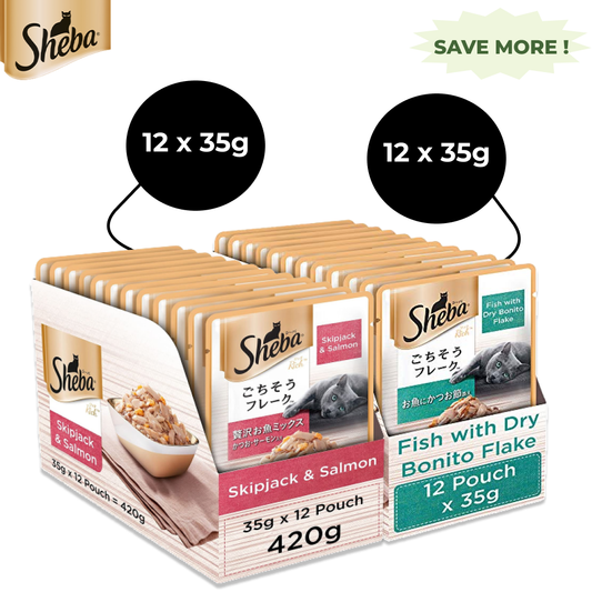 Sheba Skipjack Salmon Fish Mix and Fish with Dry Bonito Flake Cat Wet Food Combo 1212