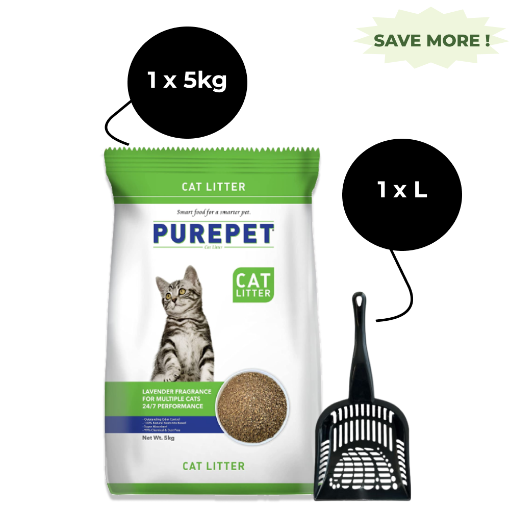 Purepet Lavender Scented Clumping Cat Litter and M Pets Cat Litter Scoop Black Combo
