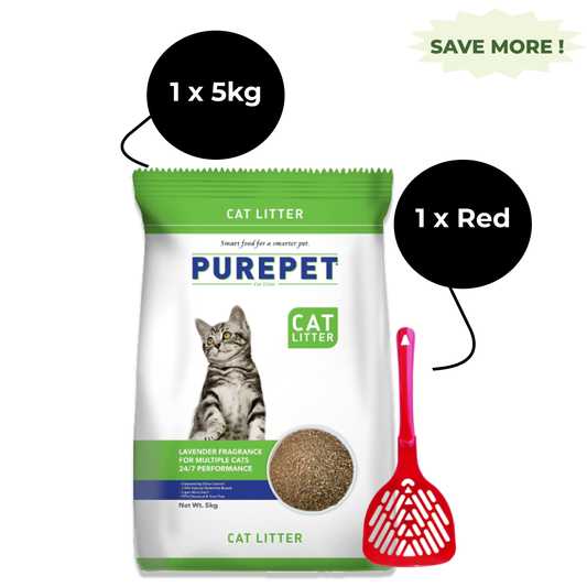 Purepet Lavender Scented Clumping Cat Litter and M Pets Basic Cat Litter Scoop Red Combo