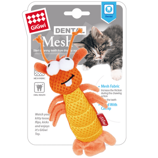 GiGwi Dental Mesh Shrimp Toy for Cats Orange