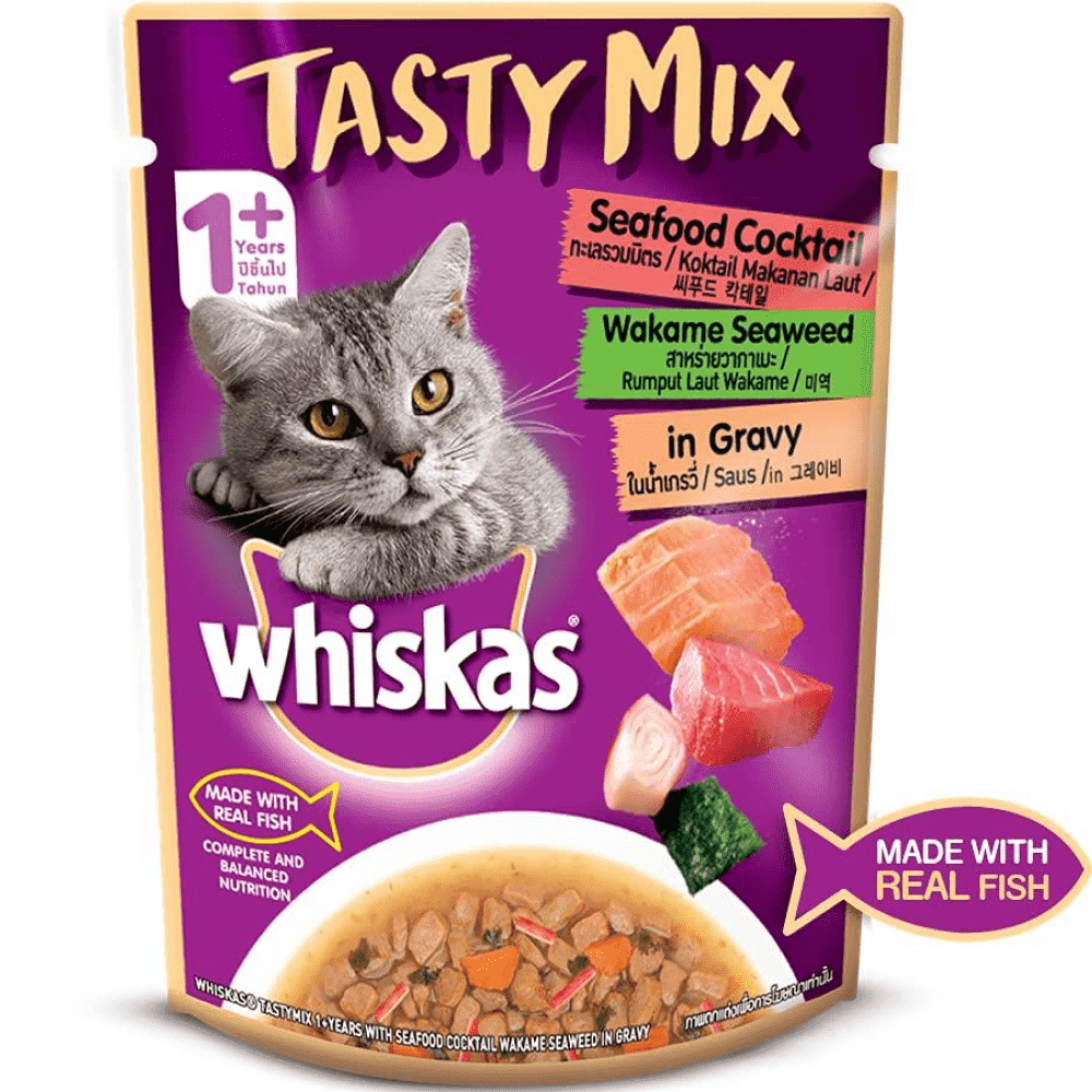 Whiskas Seafood Cocktail With Wakame Seaweed in Gravy Tasty Mix Adult Cat Wet Food