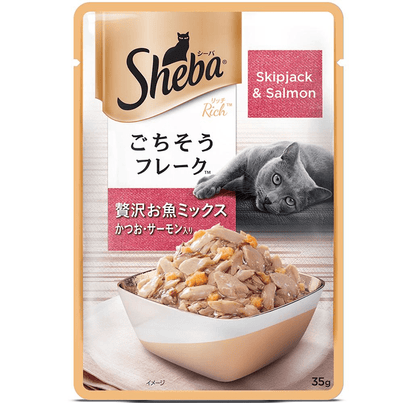 Sheba Skipjack  Salmon Fish Mix Cat Wet Food and Chicken Flavour Irresistible All Life Stage Cat Dry Food Combo