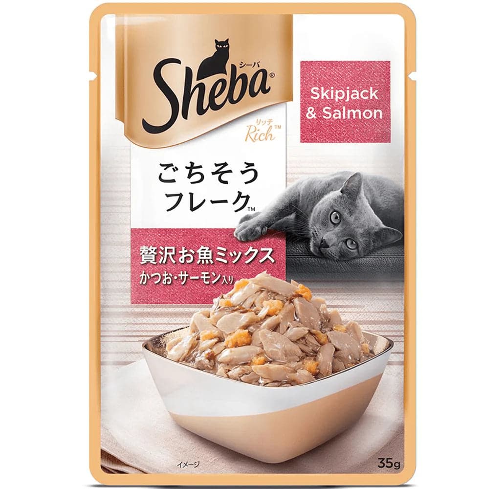 Sheba Skipjack Salmon Fish Mix and Fish with Dry Bonito Flake Cat Wet Food Combo