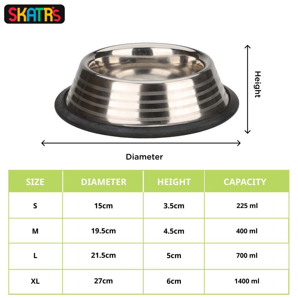 Skatrs Anti Skid Stainless Steel Striped Bowl for Dogs and Cats Buy 1 Get 1