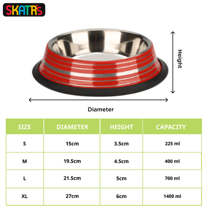 Skatrs Anti Skid Glossy Striped Bowl for Dogs and Cats Red