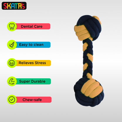 Skatrs Dumbbell Shaped Rope Chew Toy for Dogs and Cats BlueOrange