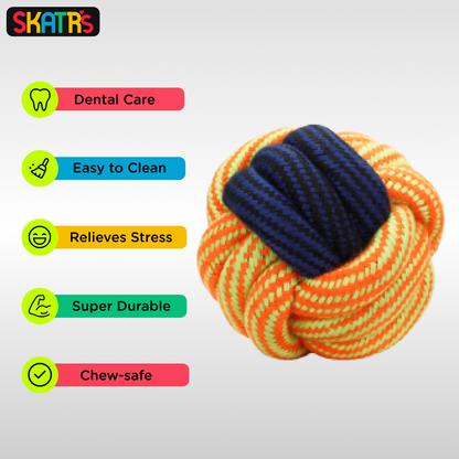 Skatrs Ball Shaped Twisted Rope Chew Toy for Dogs and Cats YellowBlue