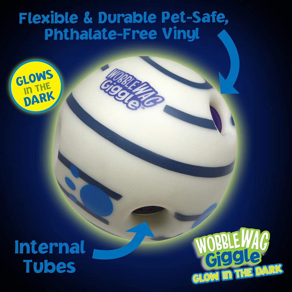 Wobble Wag Giggle Glow in The Dark Interactive Toy for Dogs  For Medium Chewers White