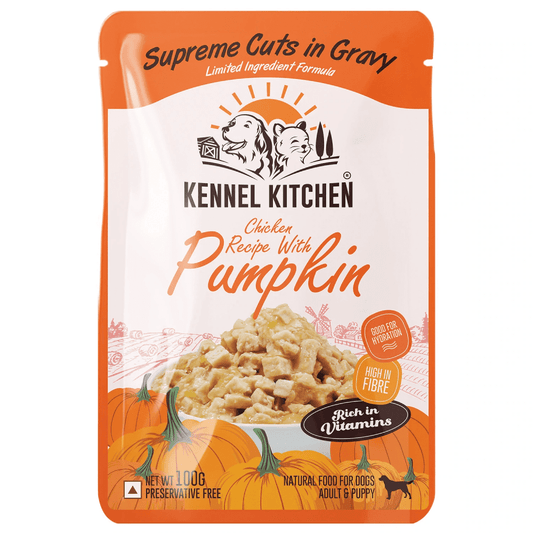 Kennel Kitchen Supreme Cuts in Gravy Chicken Recipe with Pumpkin Puppy  Adult Dog Wet Food All Life Stage