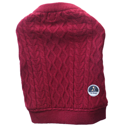 Petsnugs Cable Knit Sweater for Dogs and Cats Maroon