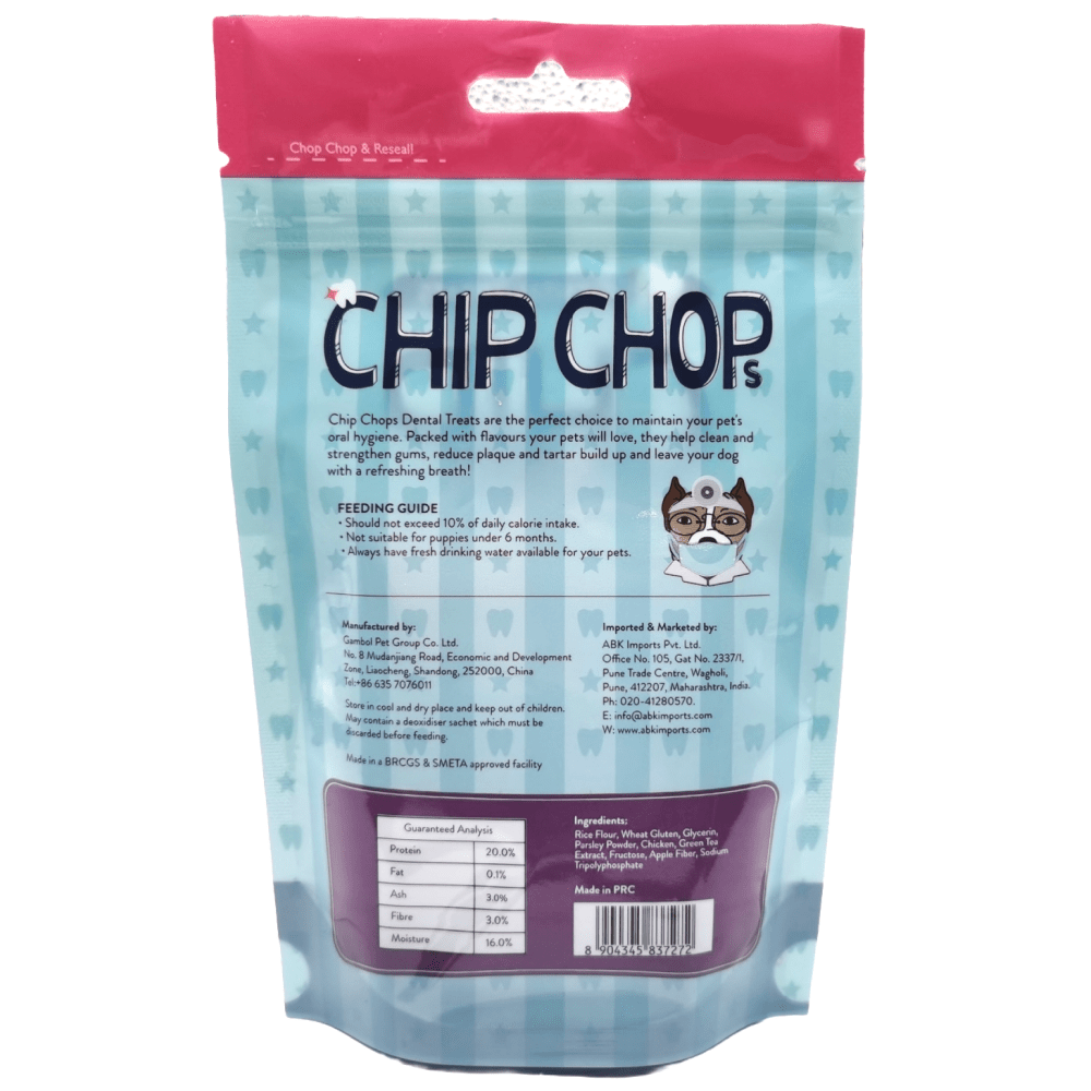 Chip Chops Toothbrush Chew Green Tea Flavored Dog Treats
