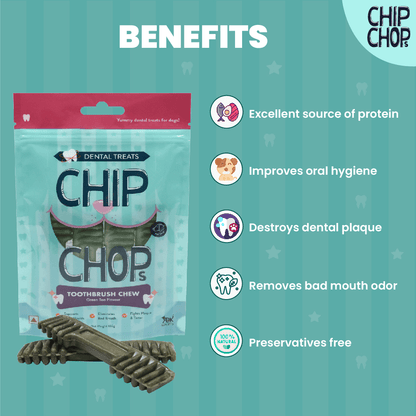 Chip Chops Toothbrush Chew Green Tea Flavored Dog Treats