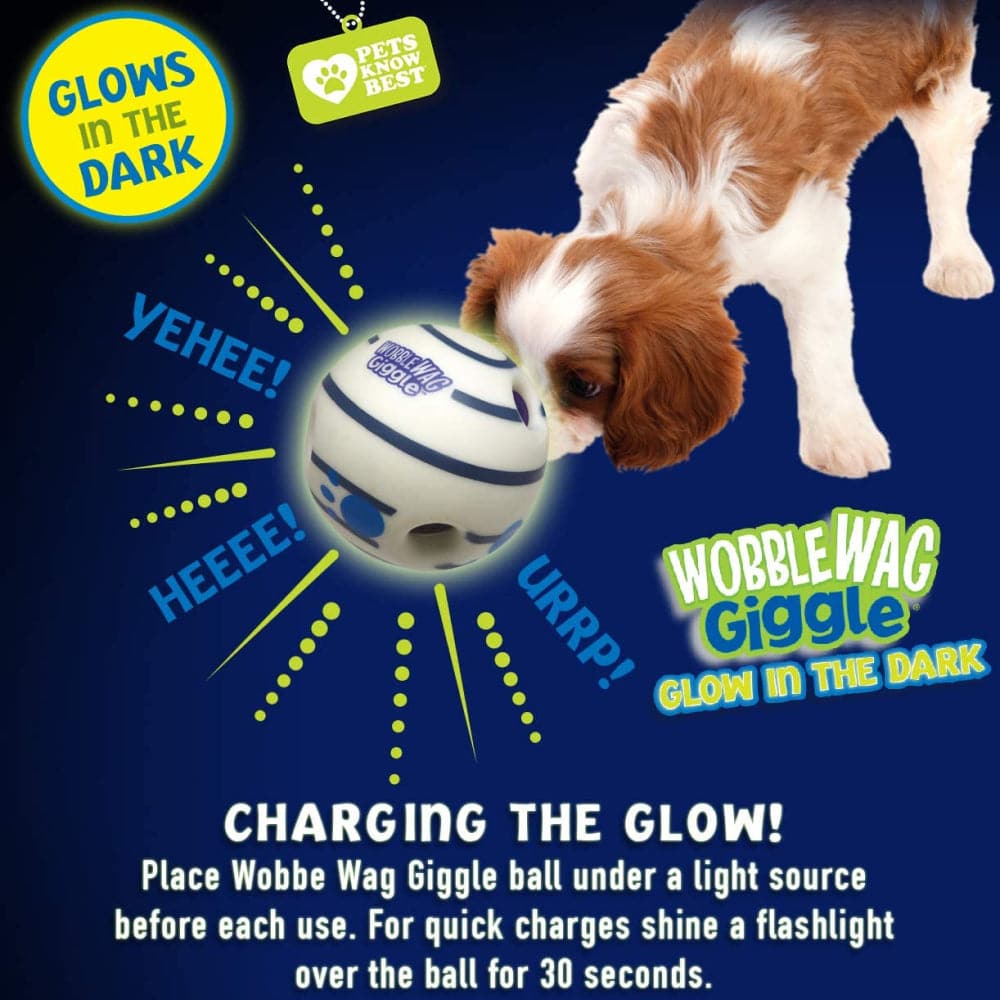 Wobble Wag Giggle Glow in The Dark Interactive Toy for Dogs  For Medium Chewers White