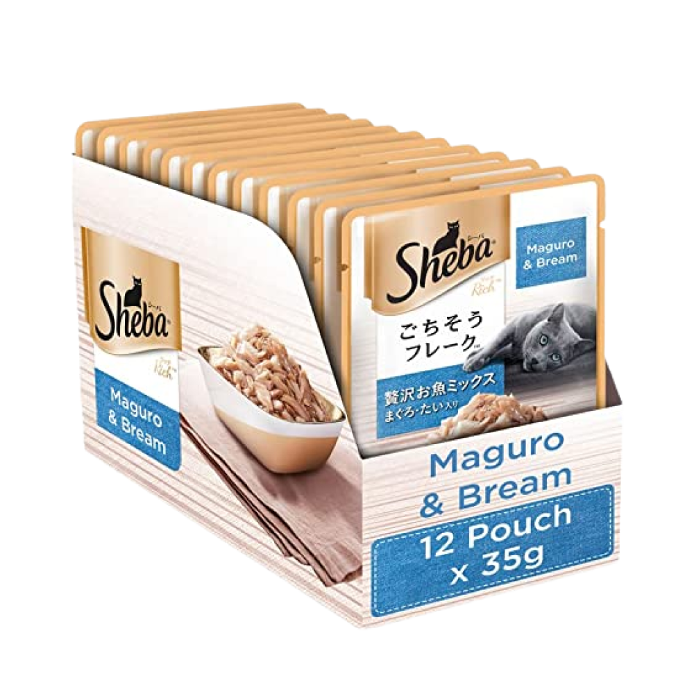 Sheba Maguro  Bream Fish Mix Premium Cat Wet Food and Salmon Flavour Irresistible All Life Stages Cat Dry Food Combo