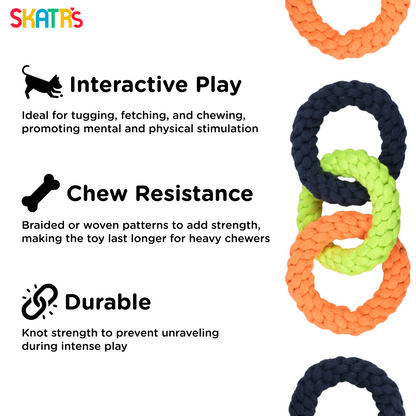 Skatrs Triple Ring Rope Chew Toy for Dogs and Cats NeonGreenBlueOrange