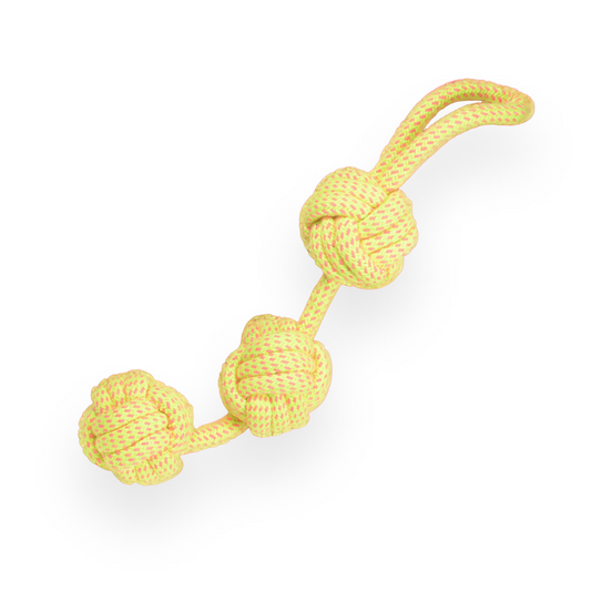 Skatrs 3 Ball Rope Tug Toy for Dogs and Cats Yellow