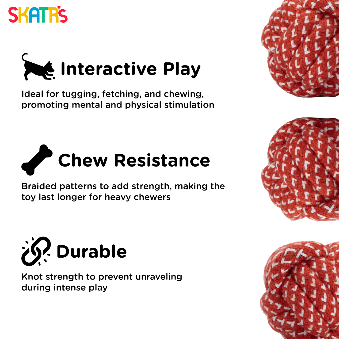 Skatrs Ball Rope Toy for Cats  Dogs Red