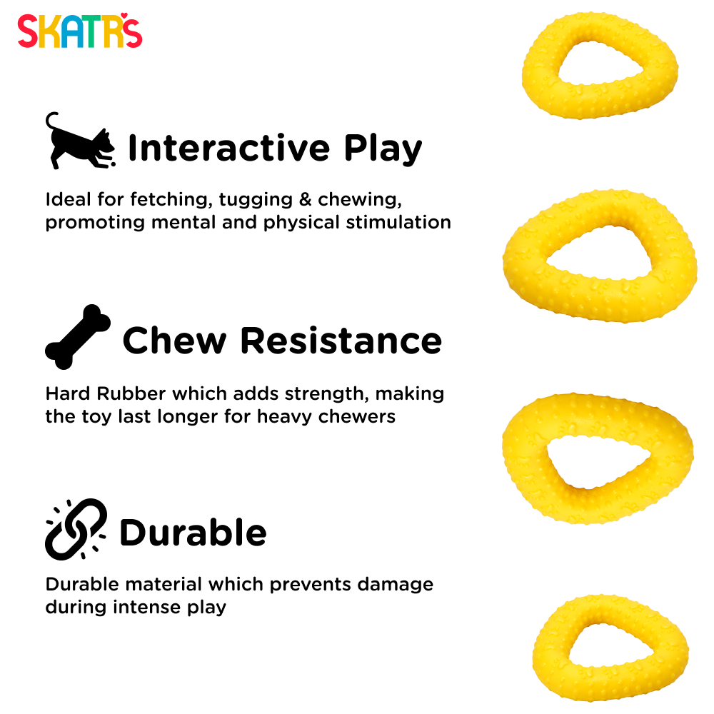 Skatrs Rubber Triangular Ring toy for Dogs and Cat  Yellow