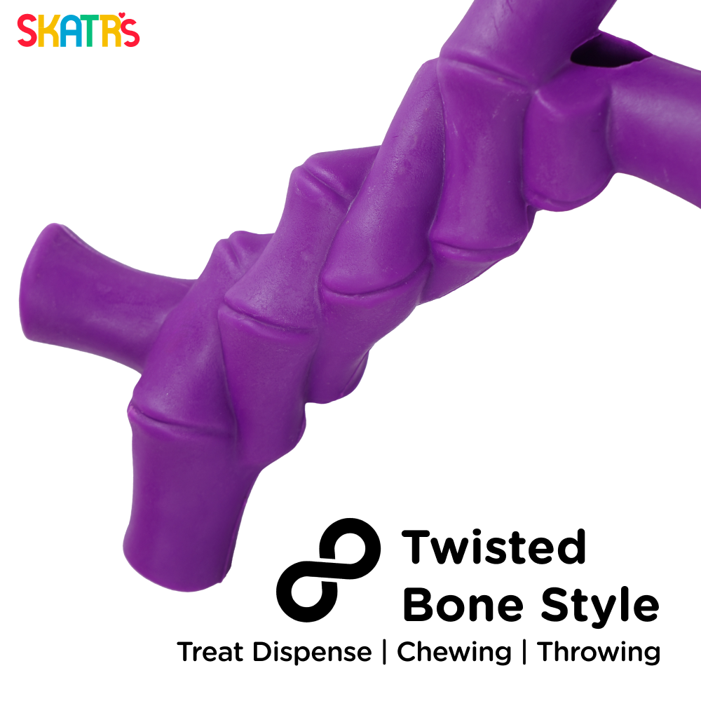 Skatrs Rubber Twisted Bone Toy for Dogs Purple