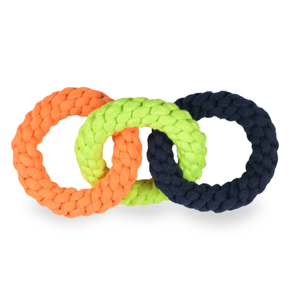 Skatrs Triple Ring Rope Chew Toy for Dogs and Cats NeonGreenBlueOrange