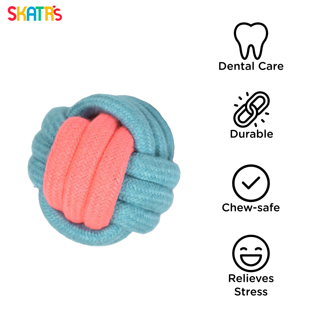 Skatrs Ball Shaped Rope Chew Toy for Dogs and Cats PinkSky Blue