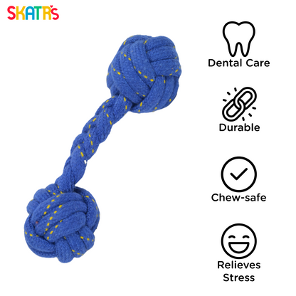 Skatrs Dumbbell Shaped Rope Chew Toy for Dogs and Cats BlueYellow