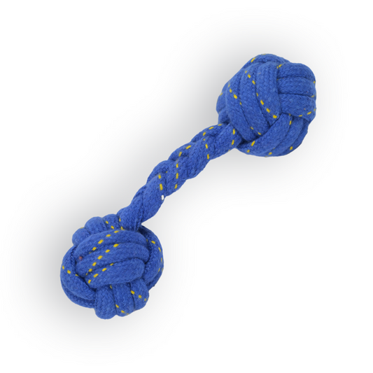 Skatrs Dumbbell Shaped Rope Chew Toy for Dogs and Cats BlueYellow