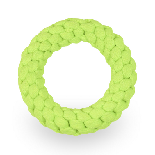 Skatrs Hand Made Ring Shaped Rope Chew Toy for Cats and Dogs Neon Green