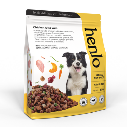 Henlo Chicken  Vegetable Baked Dry Food for Adult Dogs  100 human grade ingredients