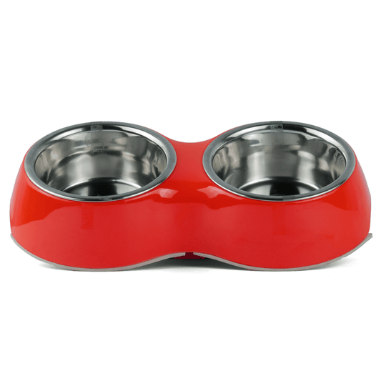 Basil Double Melamine Bowl Dinner Set for Dogs and Cats Red