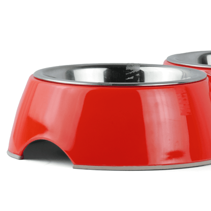 Basil Double Melamine Bowl Dinner Set for Dogs and Cats Red