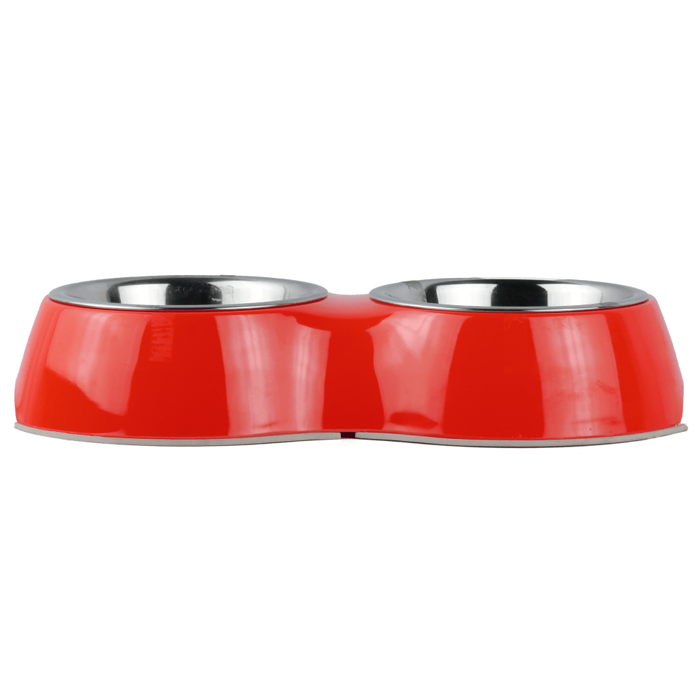 Basil Double Melamine Bowl Dinner Set for Dogs and Cats Red