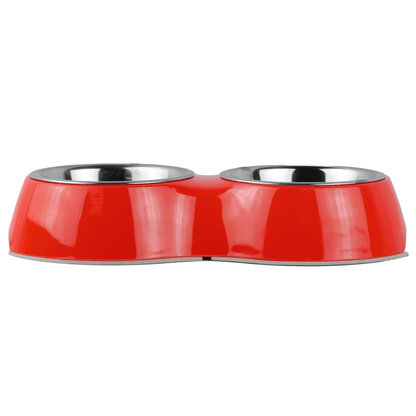 Basil Double Melamine Bowl Dinner Set for Dogs and Cats Red