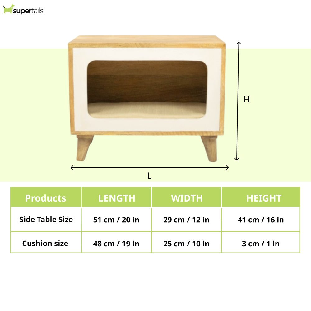 FurryLiving Telly Side Table with Cushion for Small Dogs and Cats Oak