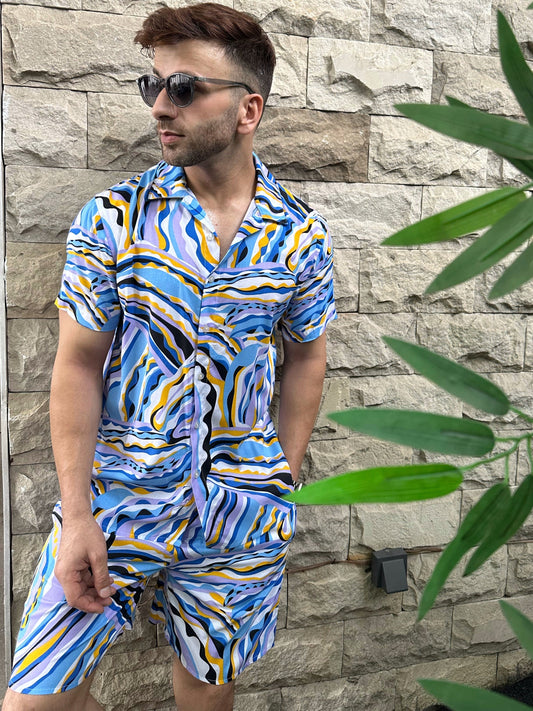 Blue Paint Print Rayon Co-Ord