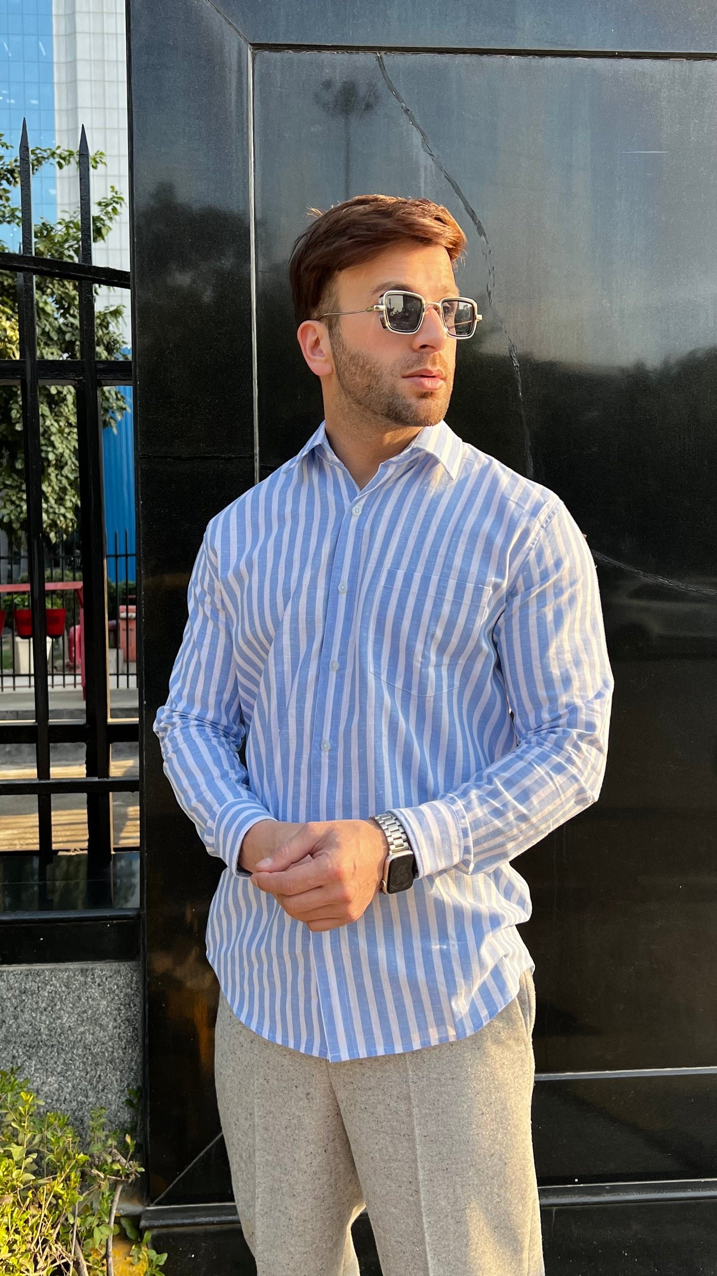 Blue White Striped Linen Shirt