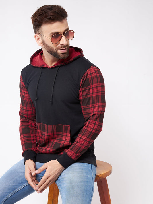 Black and Red Hooded Full Sleeve  Tshirt