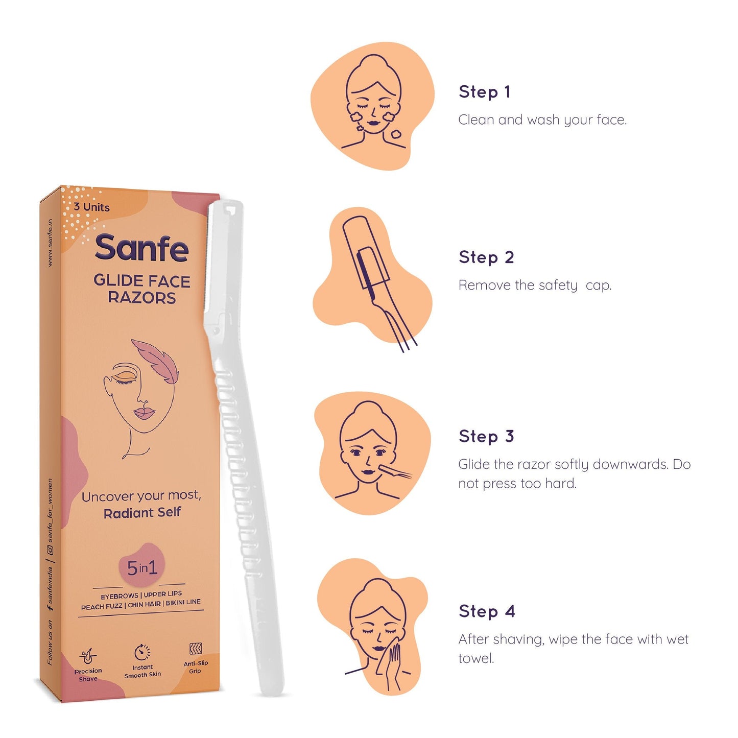 Sanfe Glide Face Razor for painfree facial hair removal 6 units